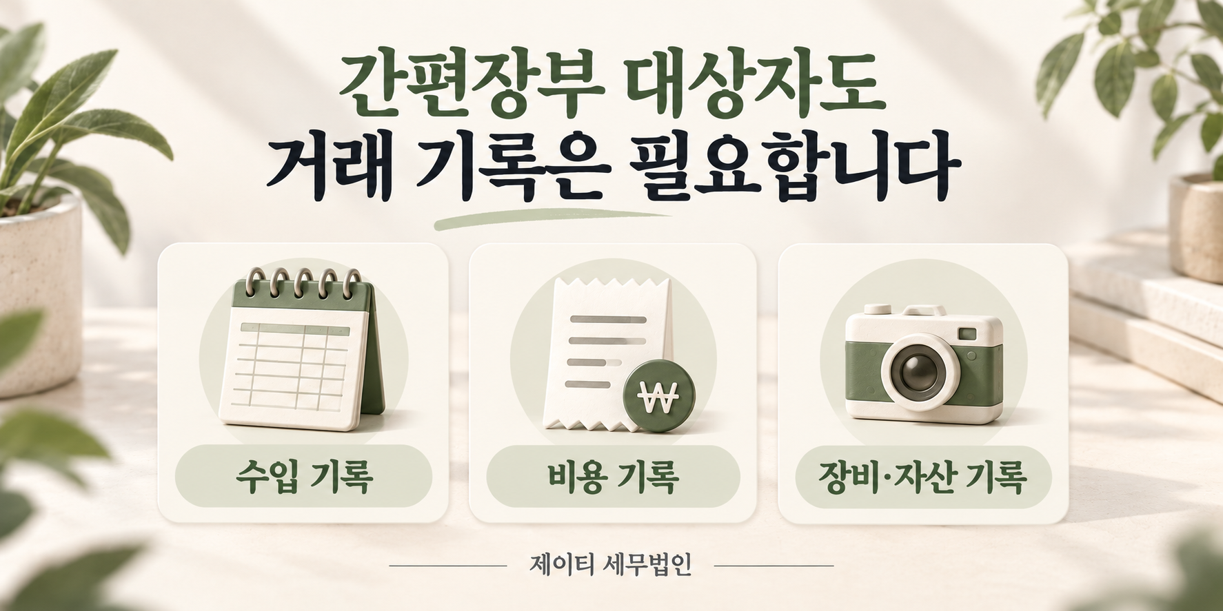 간편장부 대상자에게도 수입 기록, 비용 기록, 장비와 자산 기록이 필요하다는 안내